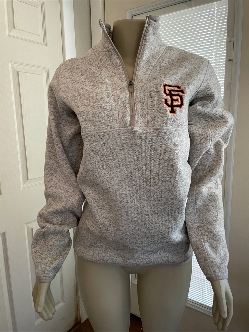 Antigua Heathered Light Gray Quarter-Zip Pullover with Orange & Black SF Logo